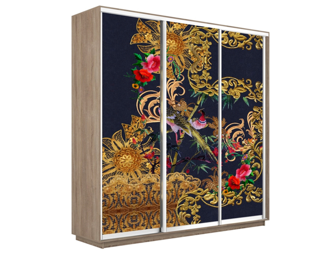 Шкаф-купе Экспресс 3-х дверный (Фото №1013 Золотой оранмент), Сонома